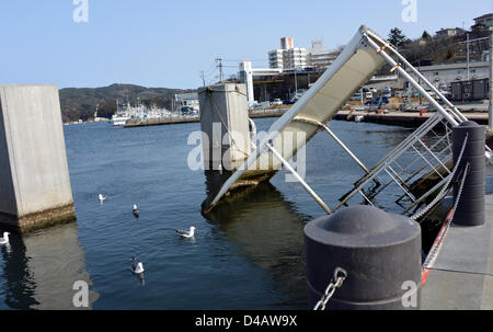 March 9, 2013, Kesennuma, Japan - Reconstruction efforts continue at this fishing port of Kesennuma, Miyagi Prefecture, on March 9, 2013, nearly two years after the port was devastated in the March 11 diaster. Two years ago on March 11, the Magnitude 9.0 earthquake and ensuing tsunami struck the nation's northeast region, leaving more than 15,000 people dead and ravaging wide swaths of coastal towns and villages.  (Photo by Natsuki Sakai/AFLO) Stock Photo