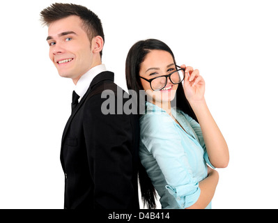 Isolated young business couple standing Stock Photo