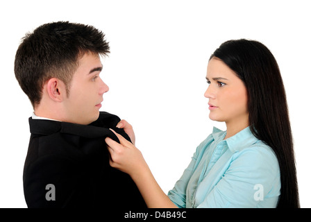 Isolated young business couple argue Stock Photo