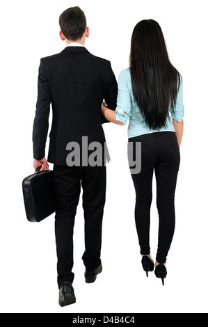 Isolated young business couple walk Stock Photo