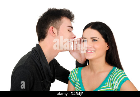 Isolated young casual couple gossip Stock Photo
