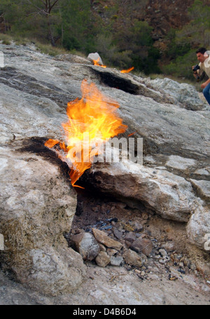 Burning gas vents, Chimeras, Mount Chimaera, Olympos, Turkey, Western Asia Stock Photo
