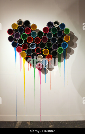 Artwork in Mr Brainwash’s first UK solo show at The Old Sorting Office in London Stock Photo