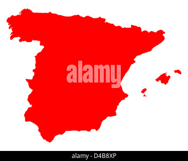 Map of Spain in red on globe with real planet surface, embossed ...