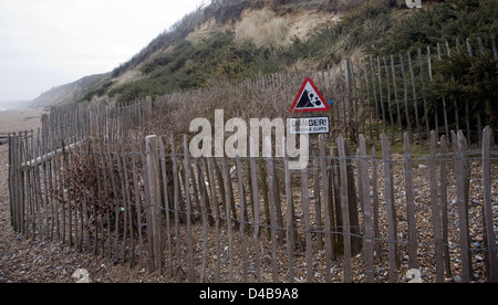 Soft engineering coastal defences at Dunwich, Suffolk, England Stock Photo