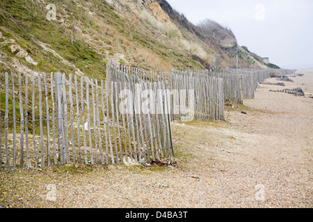 Soft engineering coastal defences at Dunwich, Suffolk, England Stock Photo