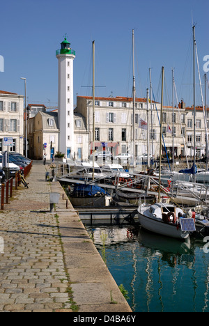 Port and Lighthouse white and green of La Rochelle in France, region Poitou Charentes, Charente Maritime department Stock Photo