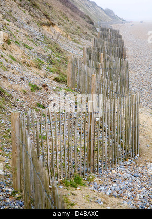 Soft engineering coastal defences at Dunwich, Suffolk, England Stock Photo