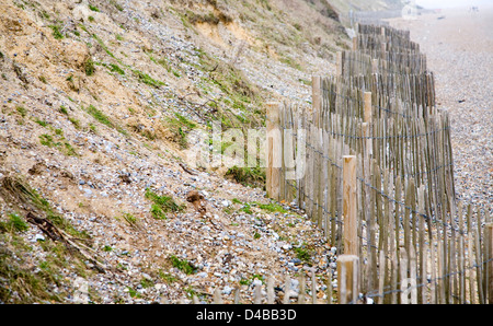 Soft engineering coastal defences at Dunwich, Suffolk, England Stock Photo