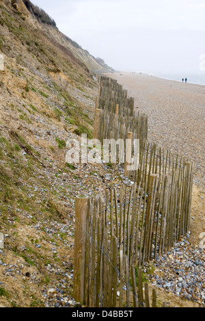 Soft engineering coastal defences at Dunwich, Suffolk, England Stock Photo