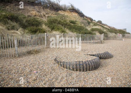 Soft engineering coastal defences at Dunwich, Suffolk, England Stock Photo