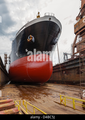 A large tanker ship is being renovated in shipyard Gdansk, Poland. Stock Photo