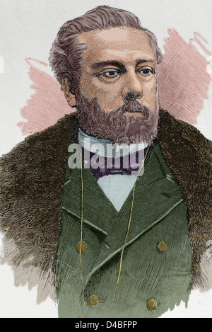 Victor Balaguer (1824-1901). Spanish politician and writer. Engraving in The Spanish and American Illustration, 1892. Colored. Stock Photo