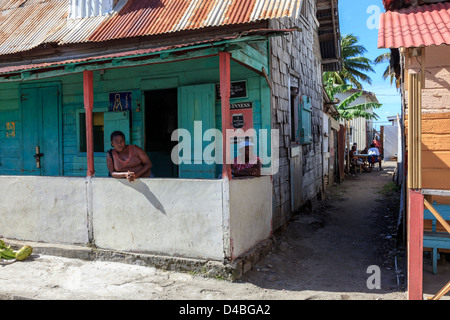 Local bar and side alley, Laborie Village, St Lucia Stock Photo