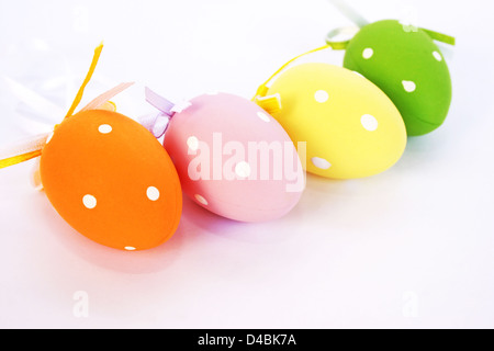 Easter colorful eggs isolated on gray background. Stock Photo