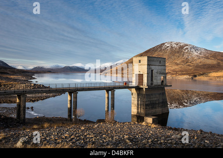 Hydro electric dam on Loch Glascarnoch in the Highlands of Scotland. Stock Photo