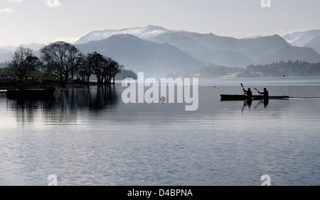 Canoing on Ullswater in The Lake District in winter Stock Photo