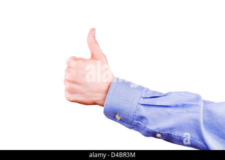 Male hand showing his thumb up isolated on white. Positivity concept. Stock Photo