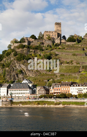 Kaub, Germany, overlooking the castle Gutenfels Stock Photo