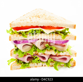 Big club sandwich with ham and vegetables Stock Photo