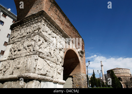 The Arch of Galerius (or Kamara) and the Rotunda are neighboring early 4th-century monuments in the city of Thessaloniki, Stock Photo