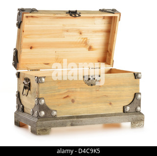 Hand made wooden box for keeping small personal belongings isolated on white background Stock Photo
