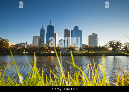 View across Yarra River to city skyline at dawn. Melbourne, Victoria, Australia Stock Photo