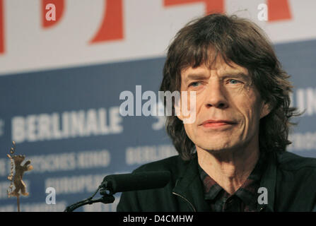 Mick Jagger of the Rolling Stones poses at the 58th Berlin International Film Festival in Berlin, Germany, 07 February 2008. The group stars in the concert video 'Shine a Light', the opening film of this year's 'Berlinale'. Photo: Tim Brakemeier Stock Photo