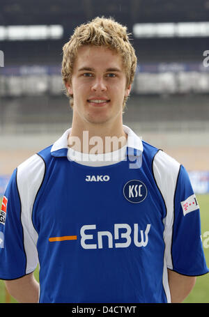 German defence player Sebastian Langkamp, jersey number 24, of Bundesliga club Karlsruhe SC is pictured during a photocall in Karlsruhe, Germany, 20 February 2008. Photo: Uli Deck Stock Photo