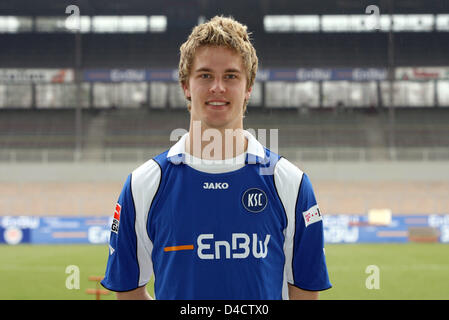 German defence player Sebastian Langkamp, jersey number 24, of Bundesliga club Karlsruhe SC is pictured during a photocall in Karlsruhe, Germany, 20 February 2008. Photo: Uli Deck Stock Photo