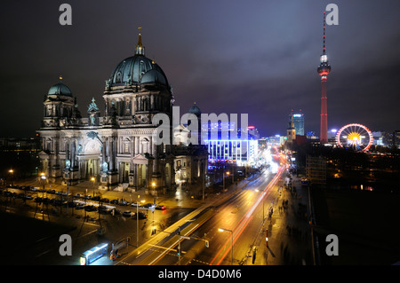 Berlin Cathedral and television tower at night, Germany Stock Photo