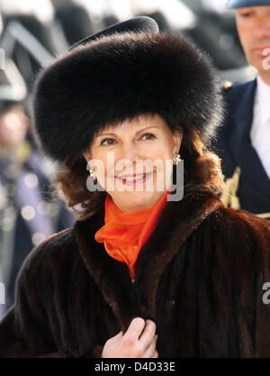 Queen Silvia of Sweden seen during the visit of Romanian President Traian Basescu in Stockholm, Sweden, 11 March 2008 . The King and Queen of Sweden officially received and welcomed the President at the Royal Palace. Photo: Albert Nieboer (NETHERLANDS OUT) Stock Photo