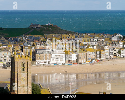 Above St. Ives harbour beach and town, Cornwall UK. Stock Photo