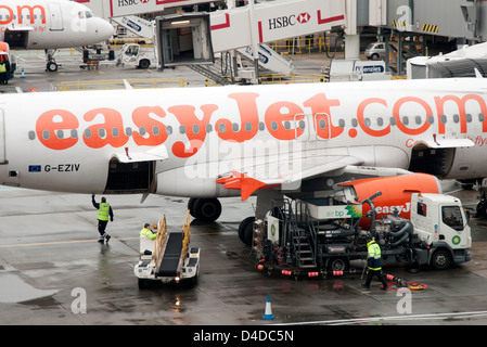 Easyjet plane being refuelled at Gatwick Airport Stock Photo