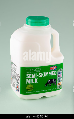 Tesco British one pint of semi skimmed milk Stock Photo