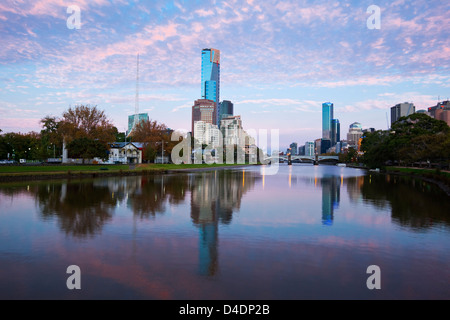 View across Yarra River to city skyline at twilght. Melbourne, Victoria, Australia Stock Photo