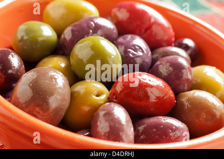 mixed olives in bowl Stock Photo