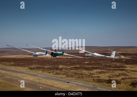 Gliders on the Long Mynd near the Midland Gliding Club, Church Stretton, Shropshire Stock Photo