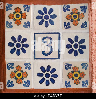 The number three set in decorative tile Stock Photo