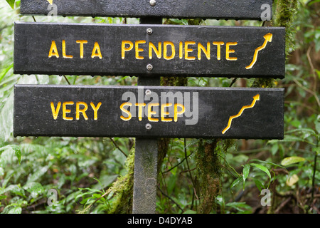 warning sign about steepness of trail ahead Stock Photo