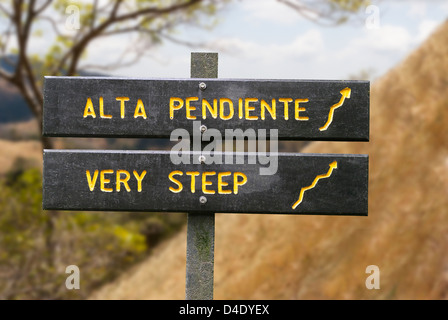 warning sign about steepness of trail ahead Stock Photo