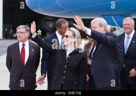 Secretary Clinton and Australian Foreign Minister Rudd Wave Stock Photo