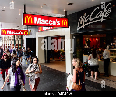 McDonalds Macca's and McCafe takeaway sign Melbourne Victoria Australia Stock Photo
