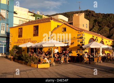 Tazacorte, Spain, the Taberna Restaurante El Puerto in the evening sun Stock Photo
