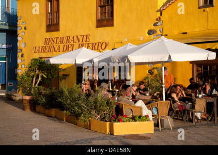 Tazacorte, Spain, the Taberna Restaurante El Puerto in the evening sun Stock Photo