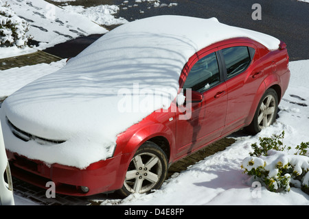 Dodge Car Snowed covered car sunny day hastings Stock Photo