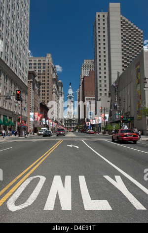 ONLY LEFT TURN LANE BROAD STREET CITY HALL DOWNTOWN PHILADELPHIA PENNSYLVANIA USA Stock Photo