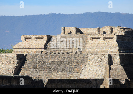 The upper portion of the step pyramid temple called Building IV; Monte Alban, Oaxaca, Mexico. Stock Photo