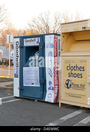 Used clothing donation bins - Virginia USA Stock Photo