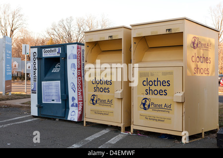 Used clothing donation bins - Virginia USA Stock Photo